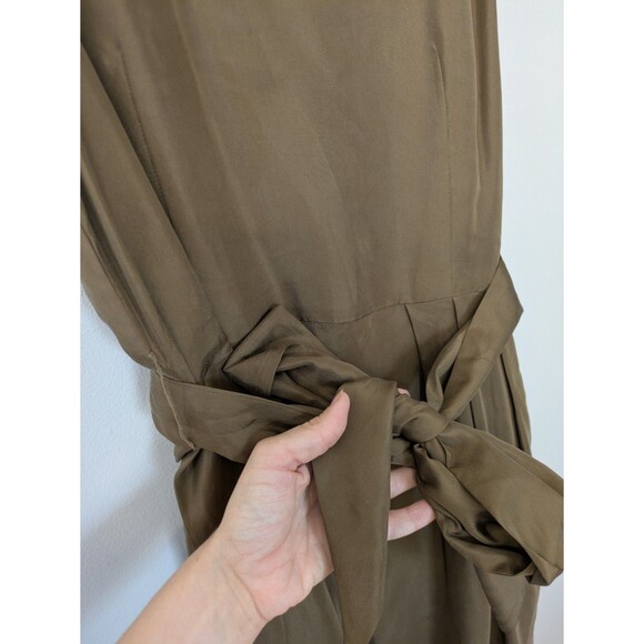 Club Monaco Silk Sardinia Dress Belted Olive Wedding Guest Bubble Hem Sz 10 NWT - Picture 2 of 9